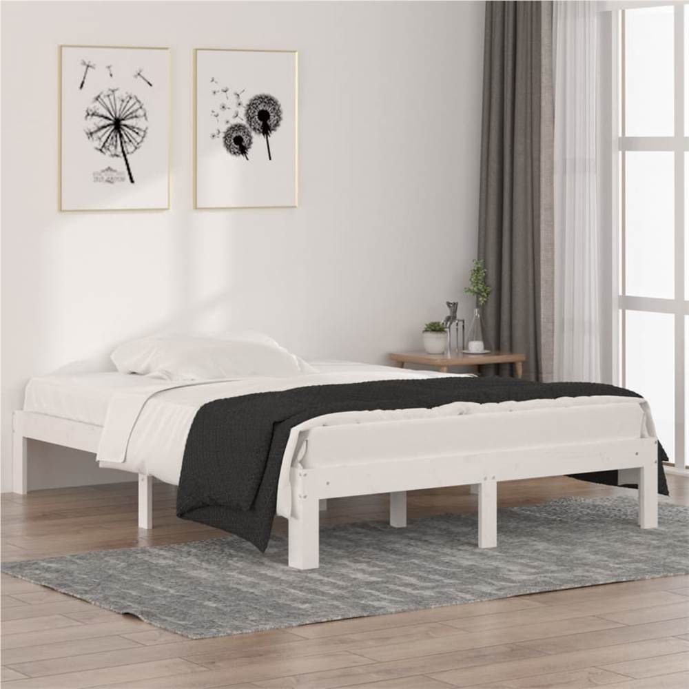 Bed Frame White Solid Wood 140x200 cm 4FT6 Double