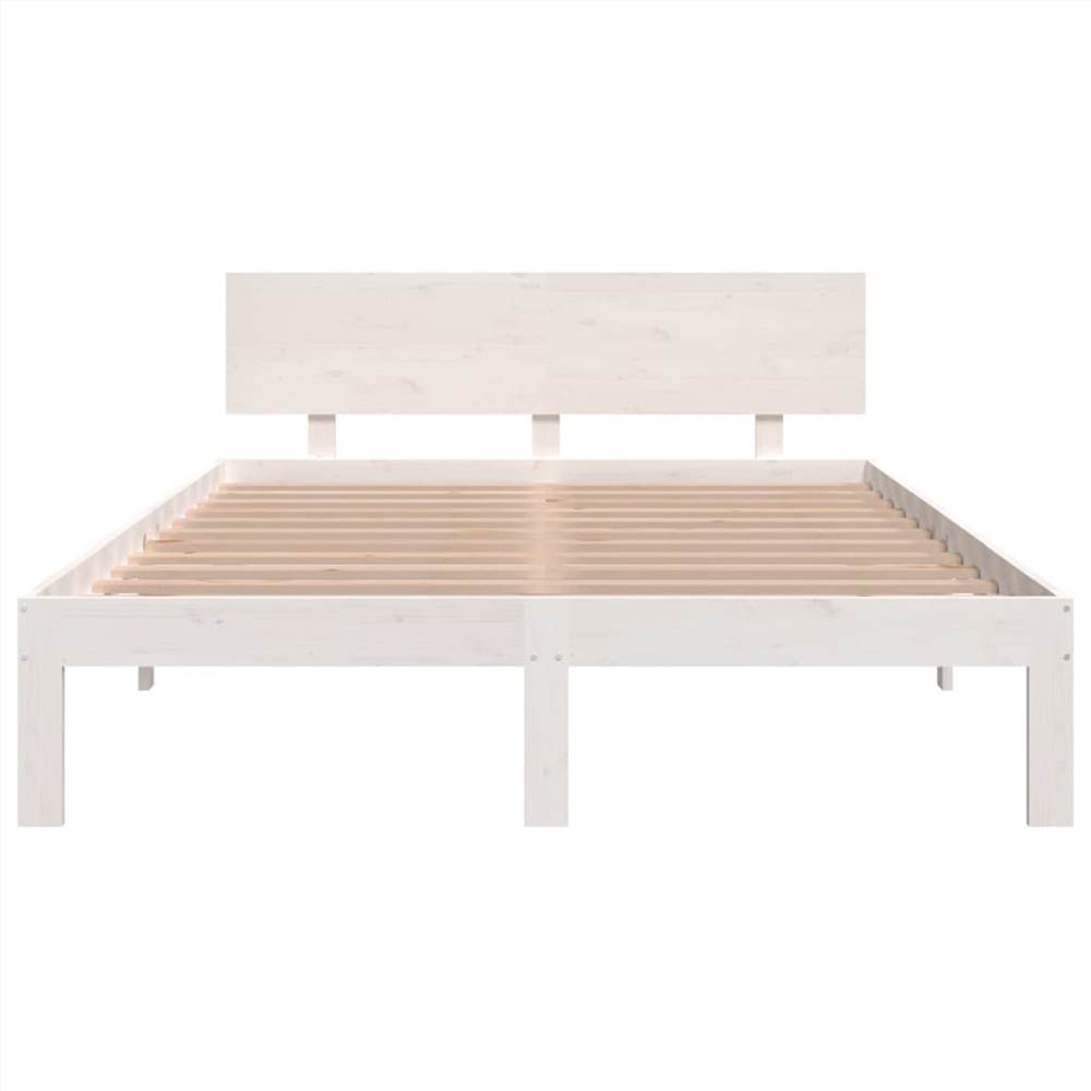 Bed Frame White Solid Wood 160x200 cm 5FT King Size