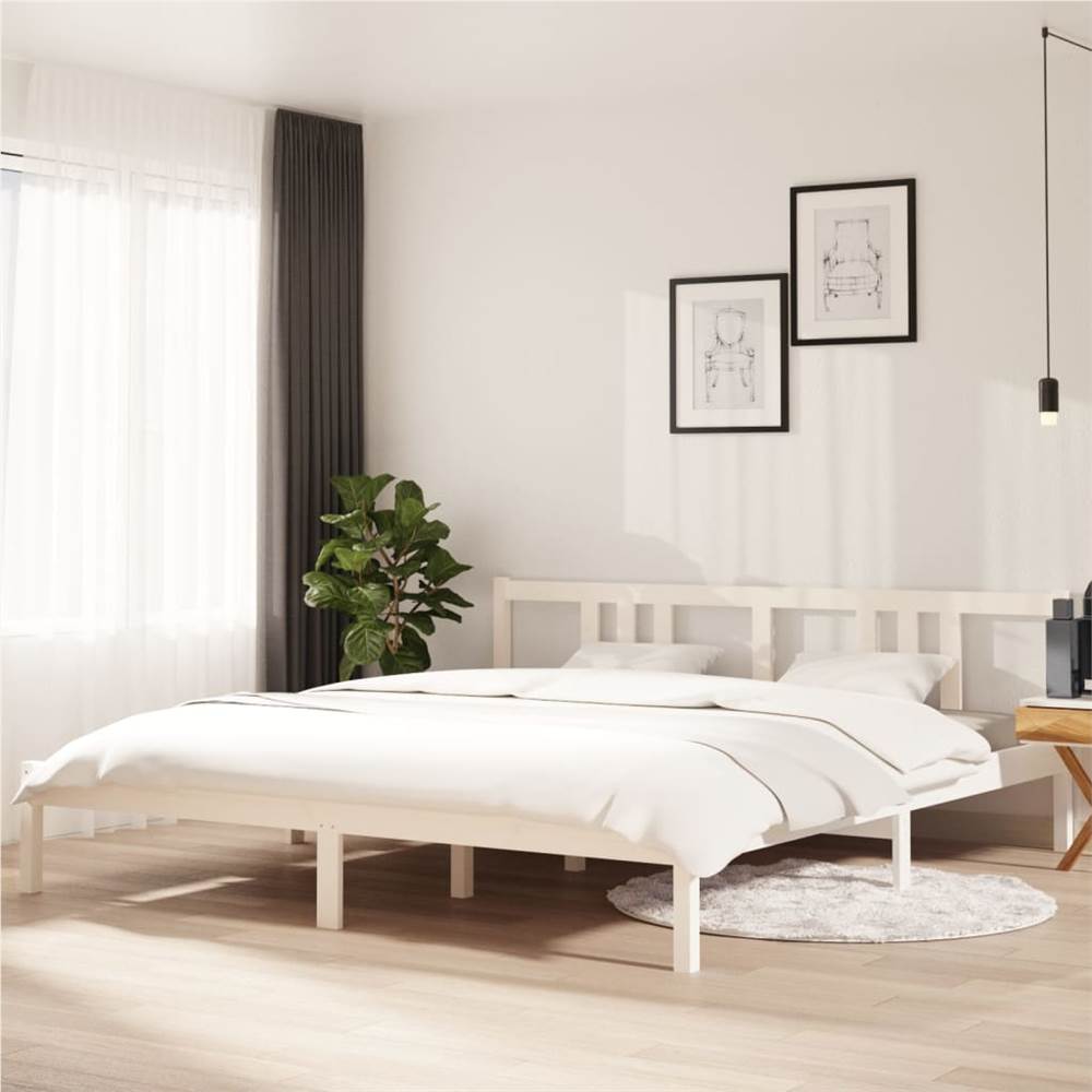 

Bed Frame White Solid Wood 180x200 cm Super King