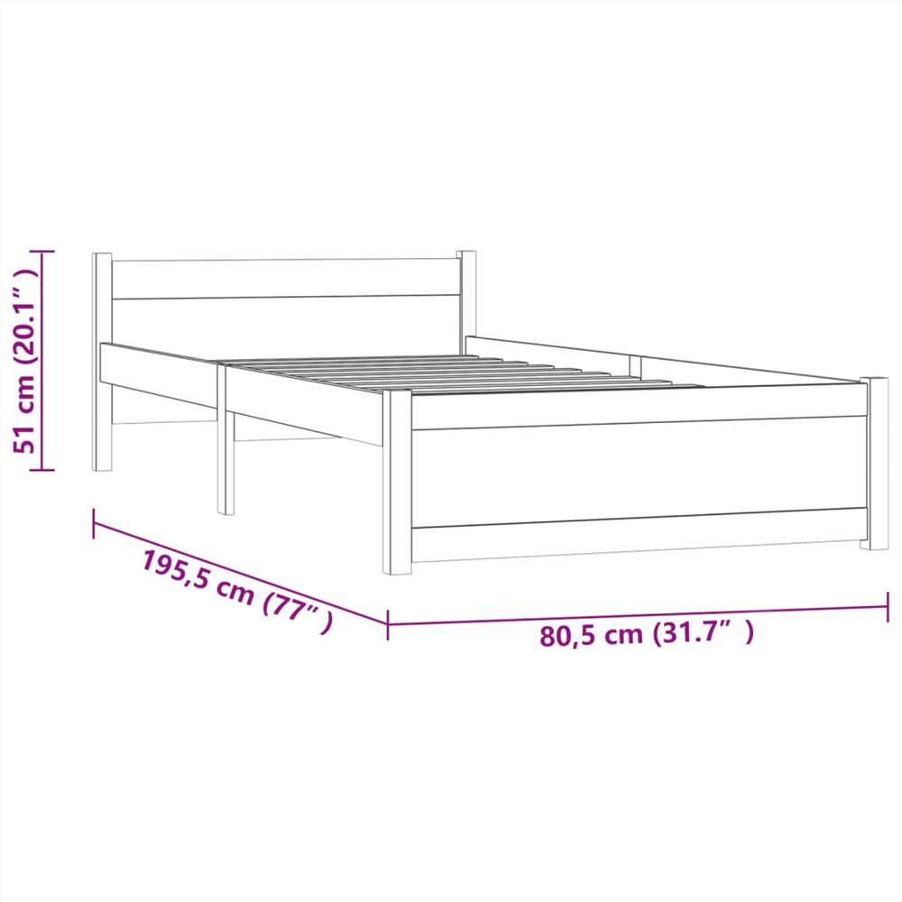 Bed Frame White Solid Wood 75x190 cm 2FT6 Small Single
