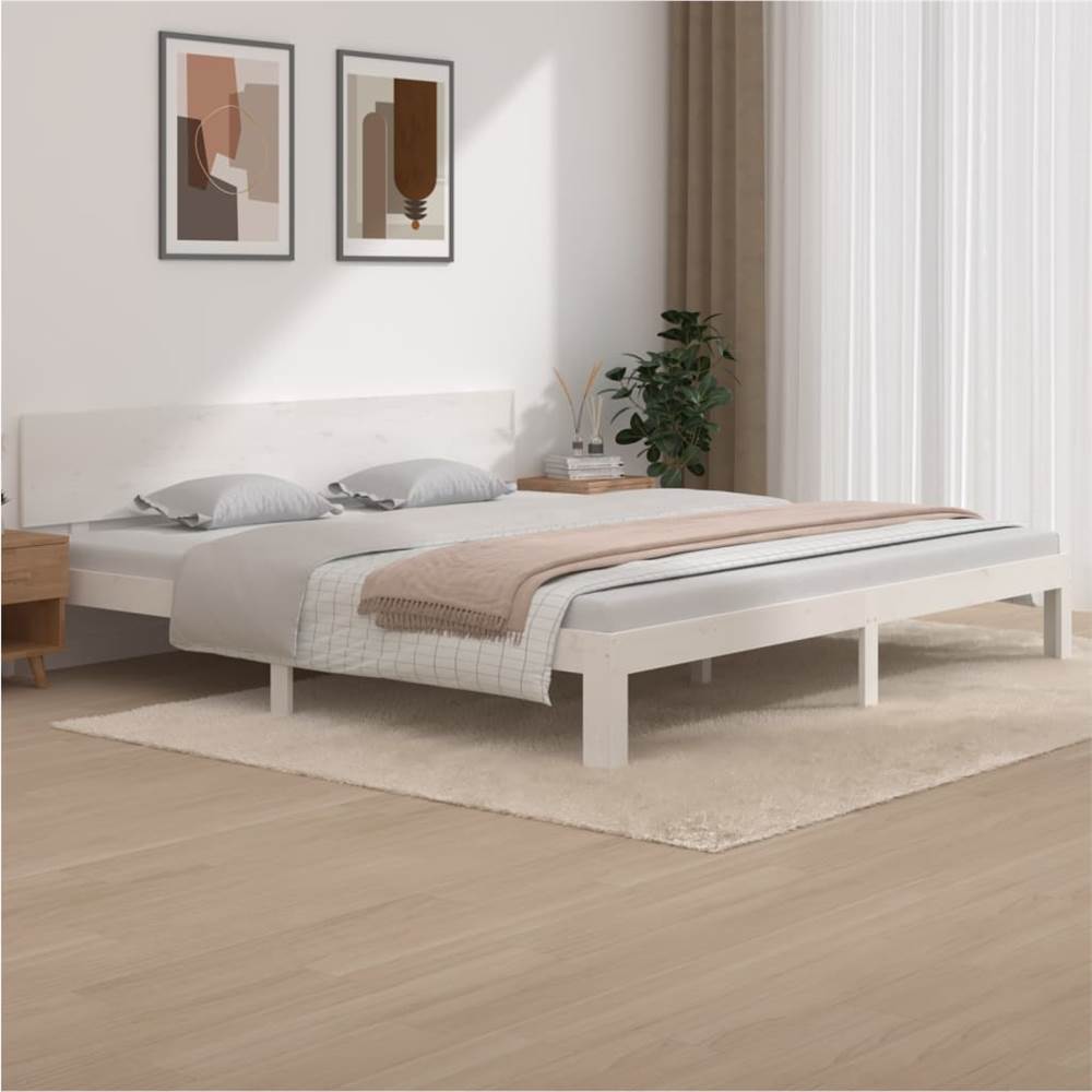 Bed Frame White Solid Wood Pine 200x200 cm