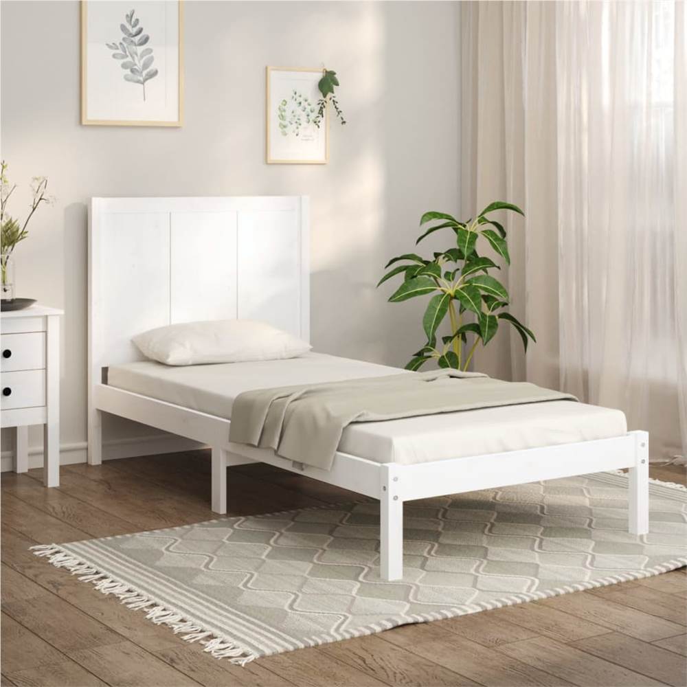 Bed Frame White Solid Wood Pine 75x190 cm 2FT6 Small Single