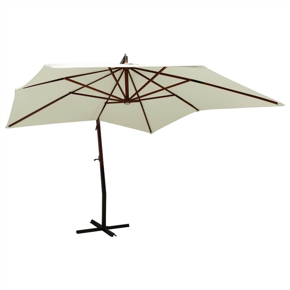 Hanging Parasol with Wooden Pole 300 cm Sand White