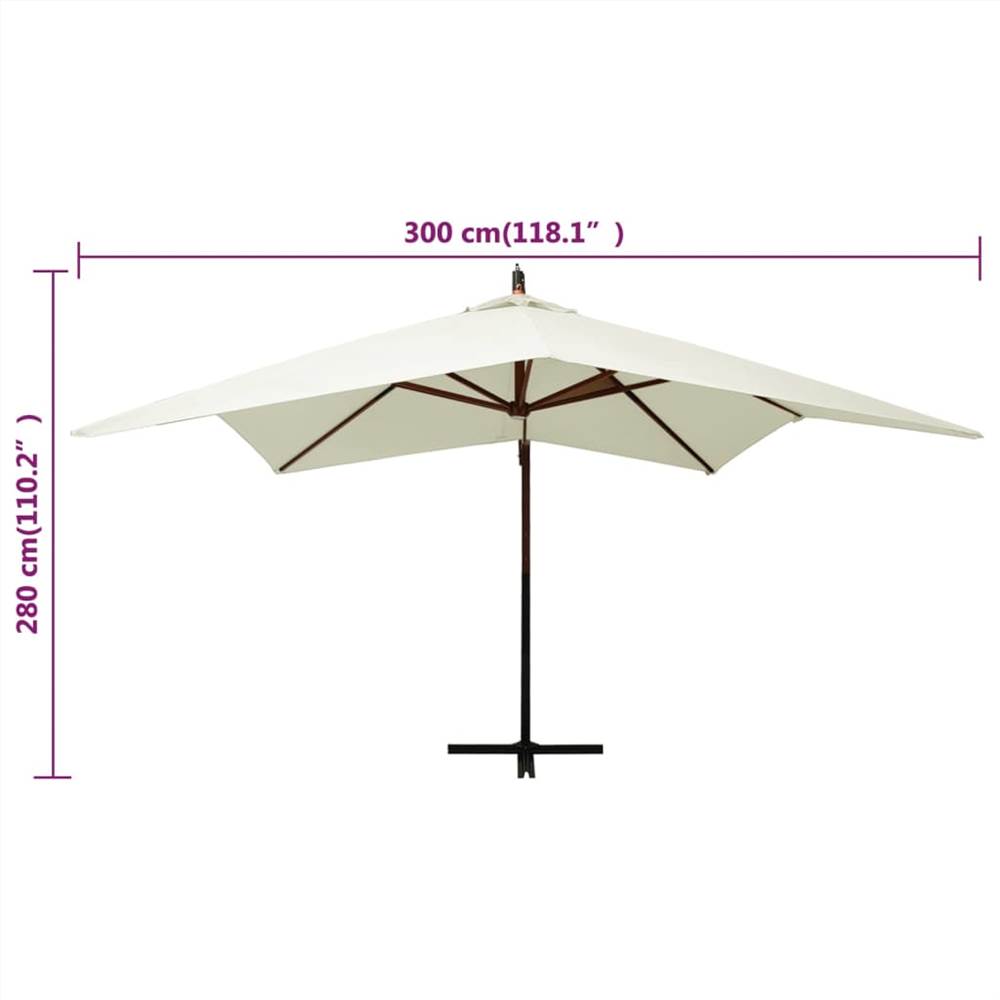 Hanging Parasol with Wooden Pole 300 cm Sand White