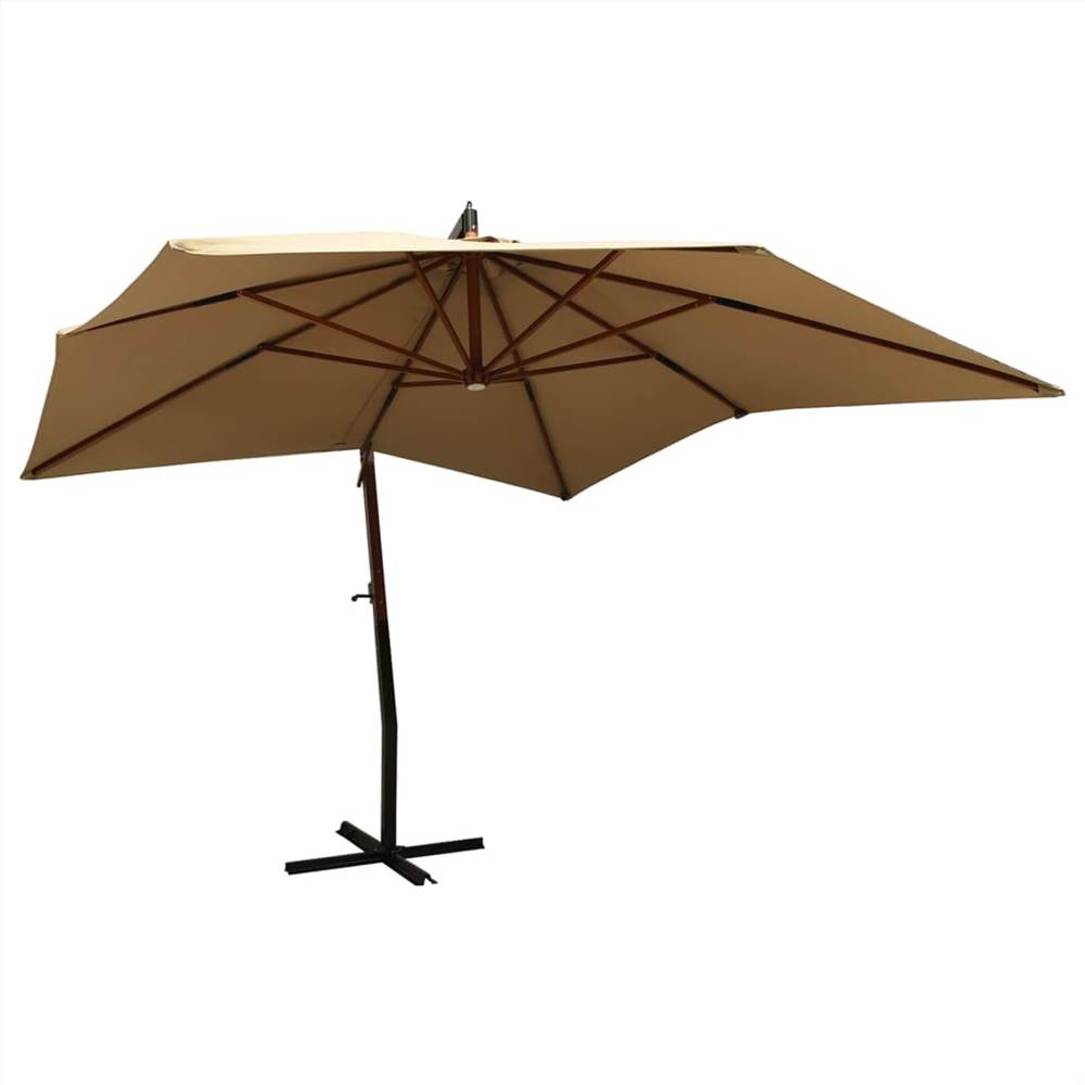Hanging Parasol with Wooden Pole 300 cm Taupe