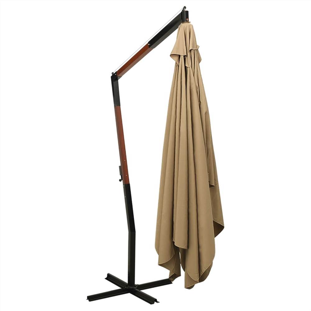 Hanging Parasol with Wooden Pole 300 cm Taupe