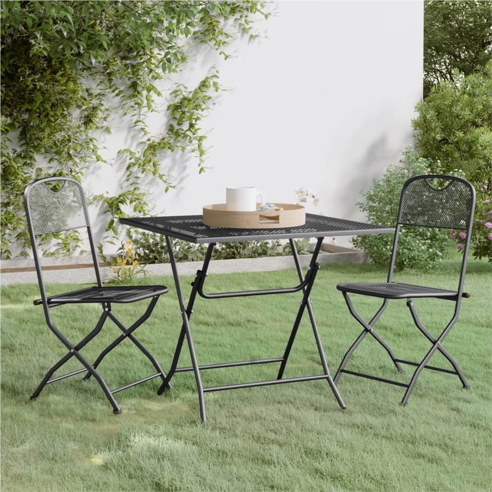 

3 Piece Garden Dining Set Expanded Metal Mesh Anthracite