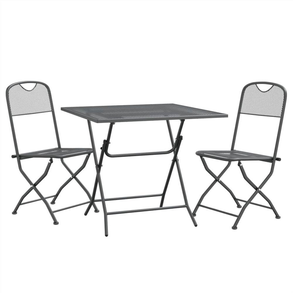 3 Piece Garden Dining Set Expanded Metal Mesh Anthracite