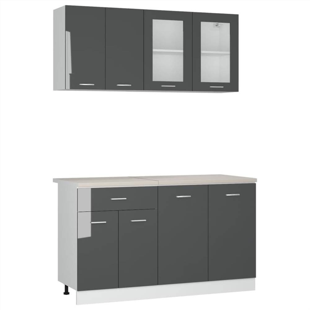 4 Piece Kitchen Cabinet Set With Worktop High Gloss Grey 7 4 Piece Kitchen Cabinet Set with Worktop High Gloss Grey