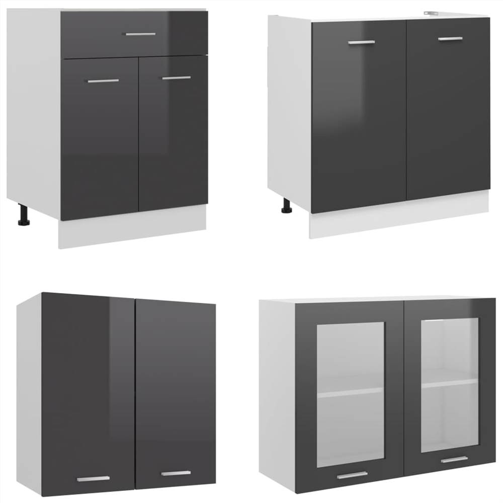 4 Piece Kitchen Cabinet Set With Worktop High Gloss Grey 9 4 Piece Kitchen Cabinet Set with Worktop High Gloss Grey