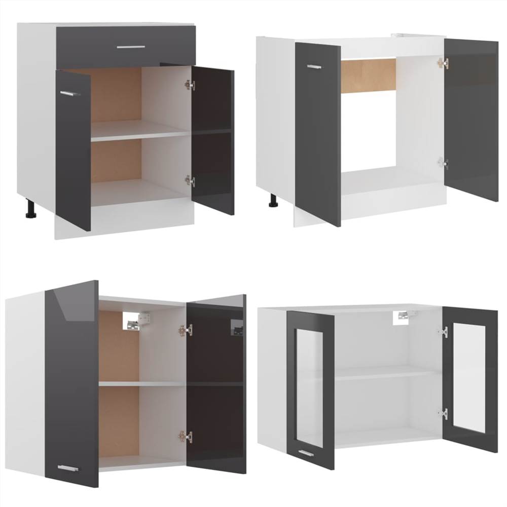 4 Piece Kitchen Cabinet Set With Worktop High Gloss Grey 10 4 Piece Kitchen Cabinet Set with Worktop High Gloss Grey