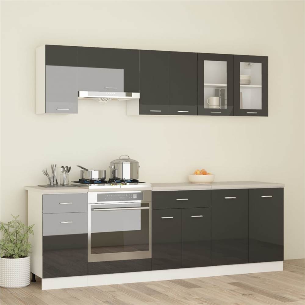 

8 Piece Kitchen Cabinet Set with Worktop High Gloss Grey