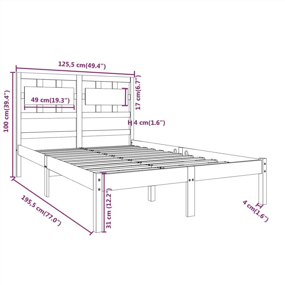 Bed Frame Black Solid Wood 120x190 cm 4FT Small Double