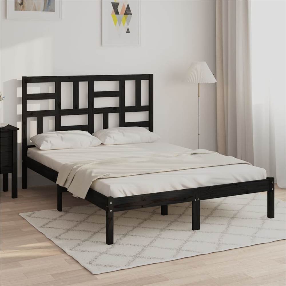 

Bed Frame Black Solid Wood 135x190 cm 4FT6 Double