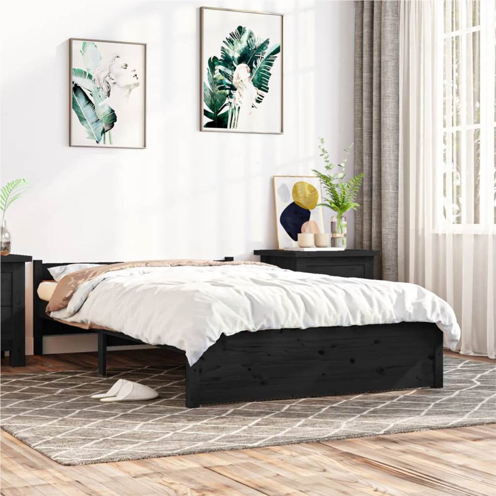 

Bed Frame Black Solid Wood 135x190 cm 4FT6 Double