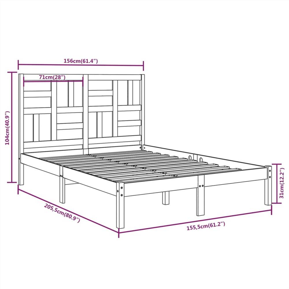 Bed Frame Black Solid Wood 150x200 cm 5FT King Size