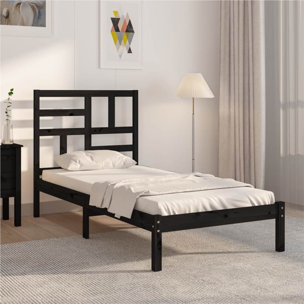 

Bed Frame Black Solid Wood 75x190 cm 2FT6 Small Single