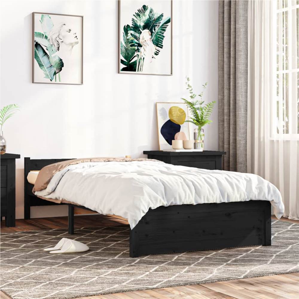

Bed Frame Black Solid Wood 90x200 cm