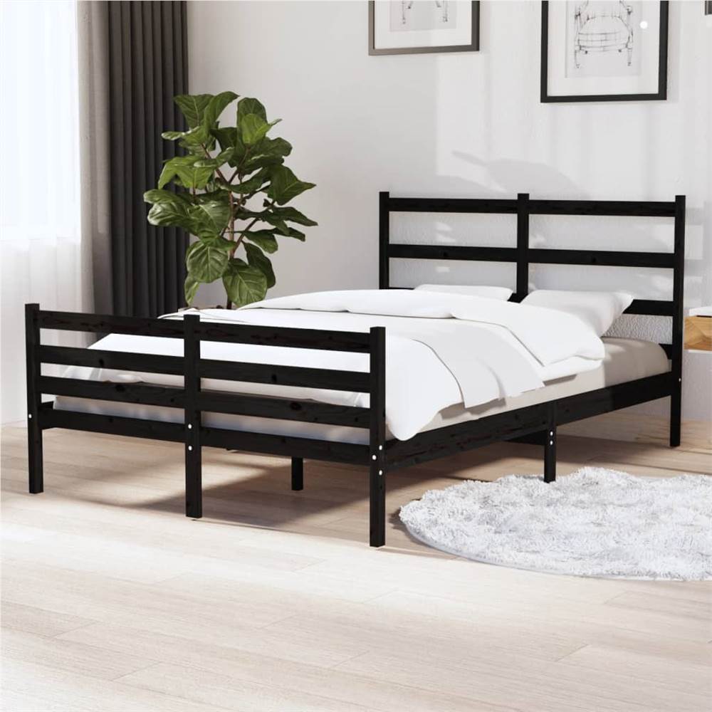 

Bed Frame Black Solid Wood Pine 120x190 cm 4FT Small Double