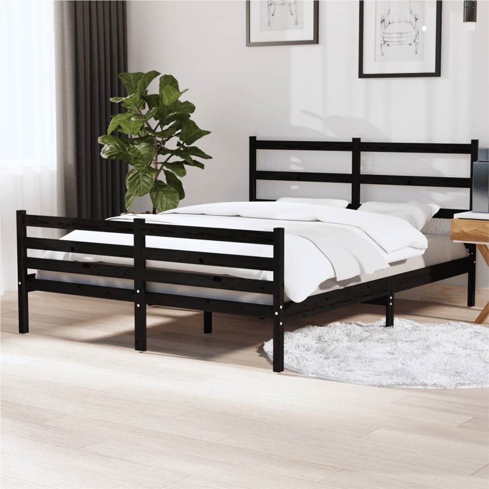 

Bed Frame Black Solid Wood Pine 150x200 cm 5FT King Size