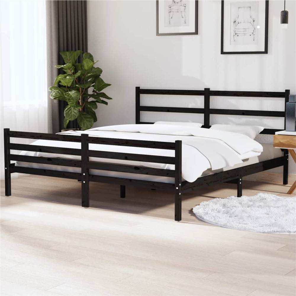 

Bed Frame Black Solid Wood Pine 180x200 cm 6FT Super King