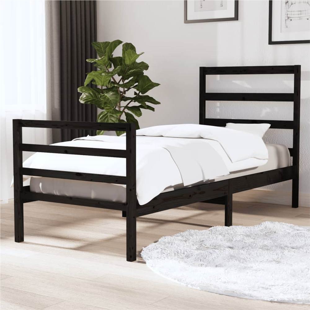 

Bed Frame Black Solid Wood Pine 75x190 cm 2FT6 Small Single