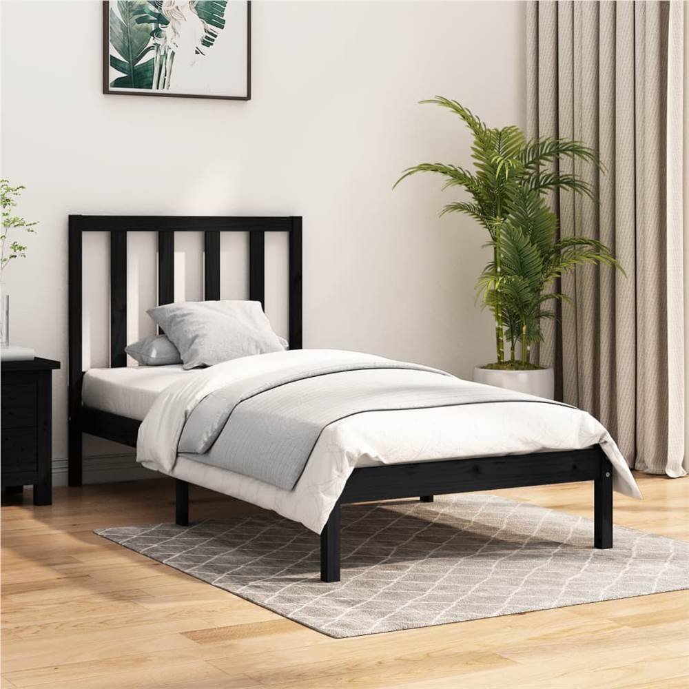 

Bed Frame Black Solid Wood Pine 75x190 cm 2FT6 Small Single