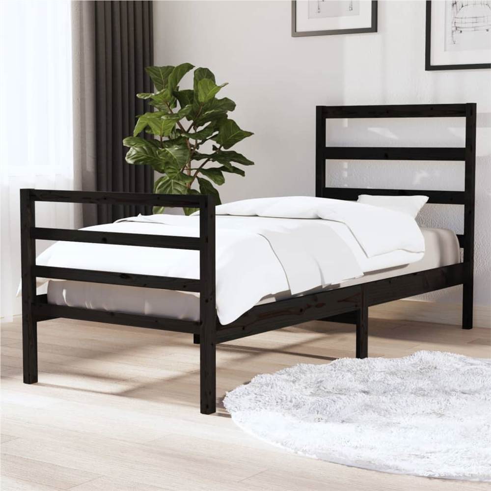 

Bed Frame Black Solid Wood Pine 90x190 cm 3FT Single