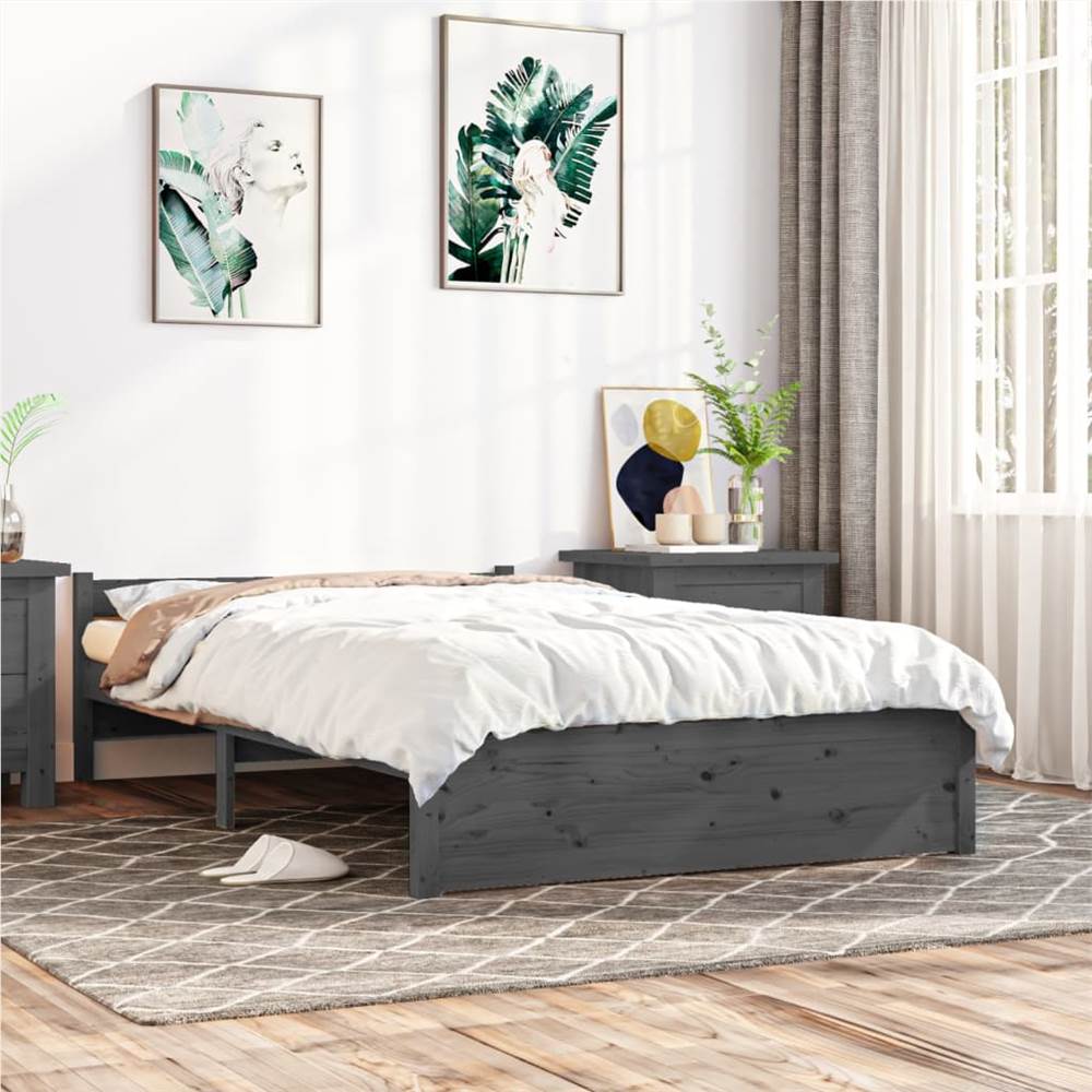 

Bed Frame Grey Solid Wood 120x190 cm 4FT Small Double