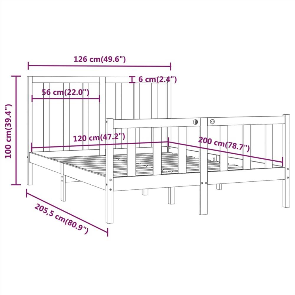 Bed Frame Grey Solid Wood 120x200 cm