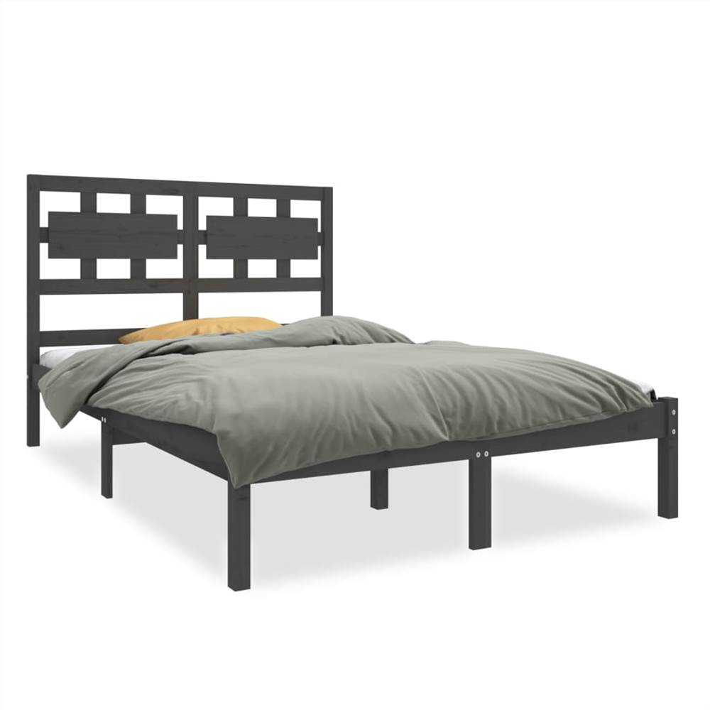Bed Frame Grey Solid Wood 135x190 Cm 4FT6 Double 7 Bed Frame Grey Solid Wood 135x190 cm 4FT6 Double