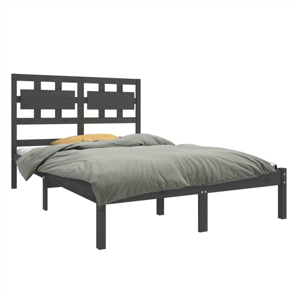 Bed Frame Grey Solid Wood 135x190 Cm 4FT6 Double 8 Bed Frame Grey Solid Wood 135x190 cm 4FT6 Double