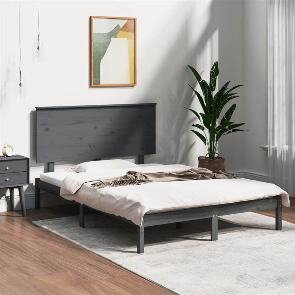 

Bed Frame Grey Solid Wood 135x190 cm 4FT6 Double