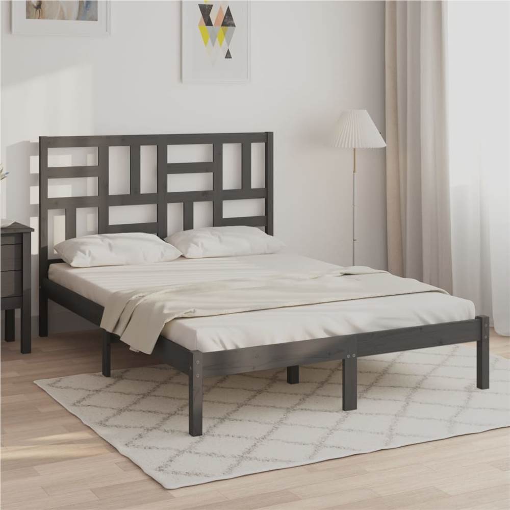 

Bed Frame Grey Solid Wood 135x190 cm 4FT6 Double