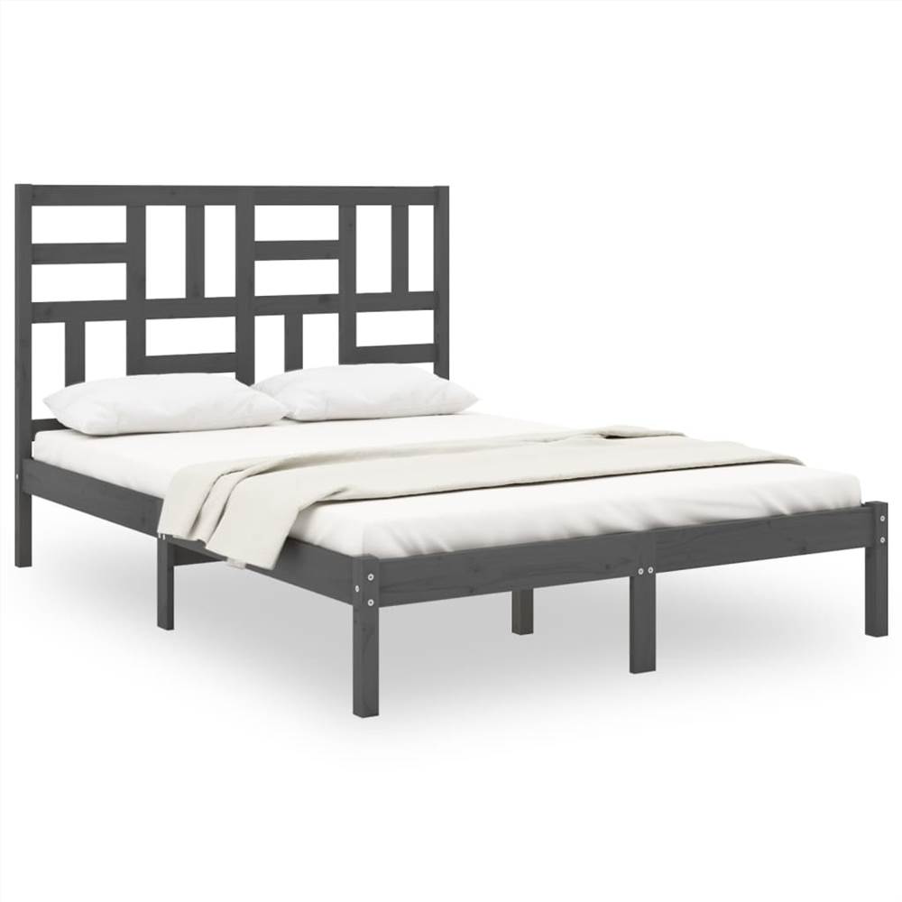 Bed Frame Grey Solid Wood 160x200 cm