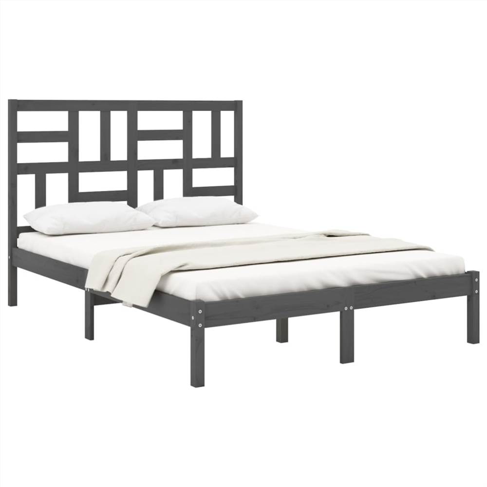 Bed Frame Grey Solid Wood 160x200 cm