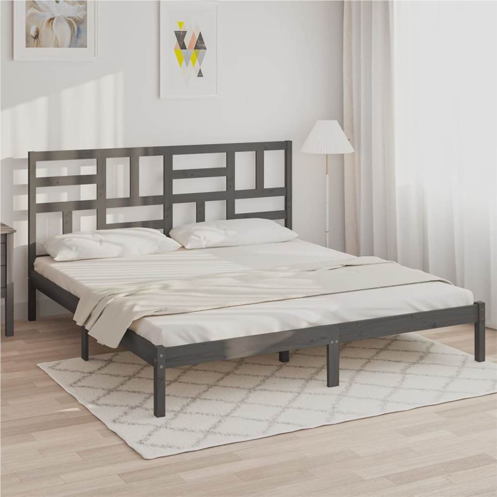 

Bed Frame Grey Solid Wood 180x200 cm 6FT Super King
