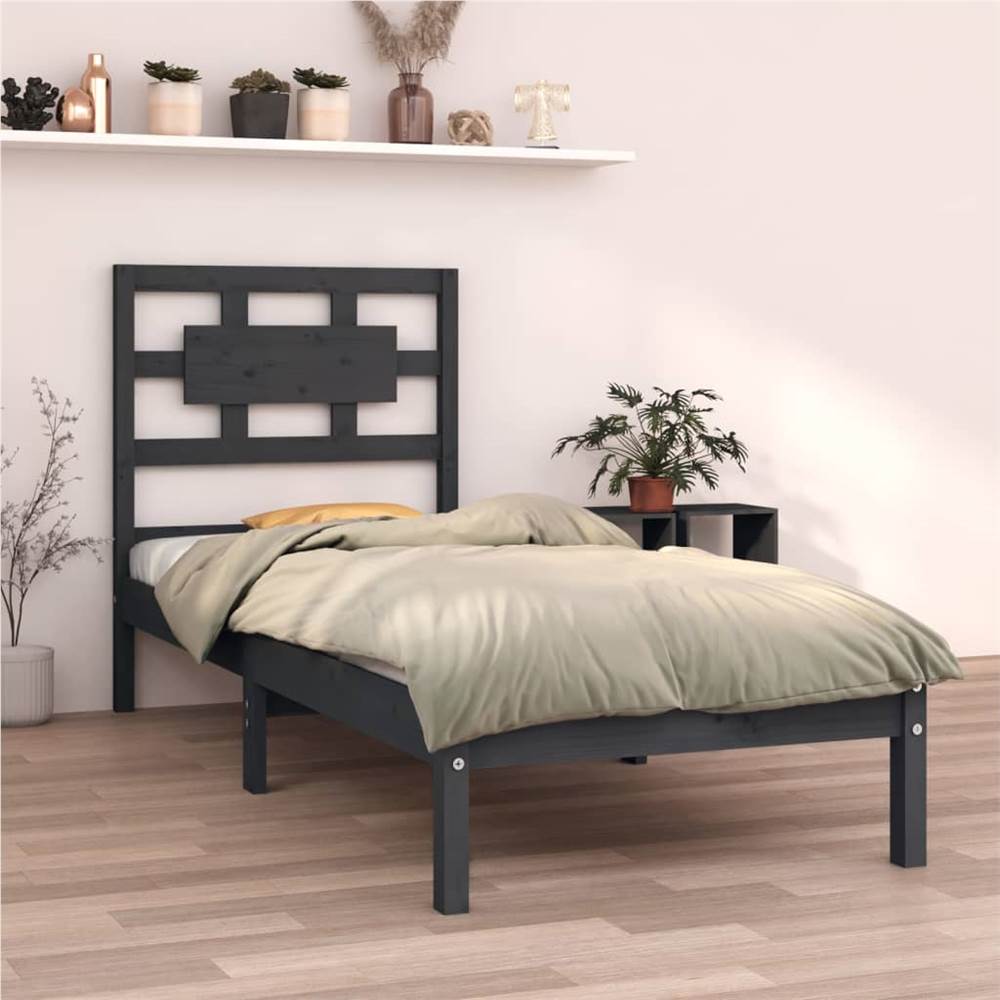 

Bed Frame Grey Solid Wood 75x190 cm 2FT6 Small Single