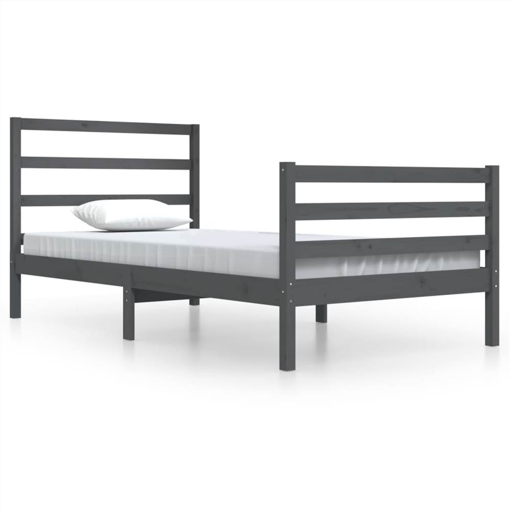 Bed Frame Grey Solid Wood Pine 100x200 Cm 7 Bed Frame Grey Solid Wood Pine 100x200 cm