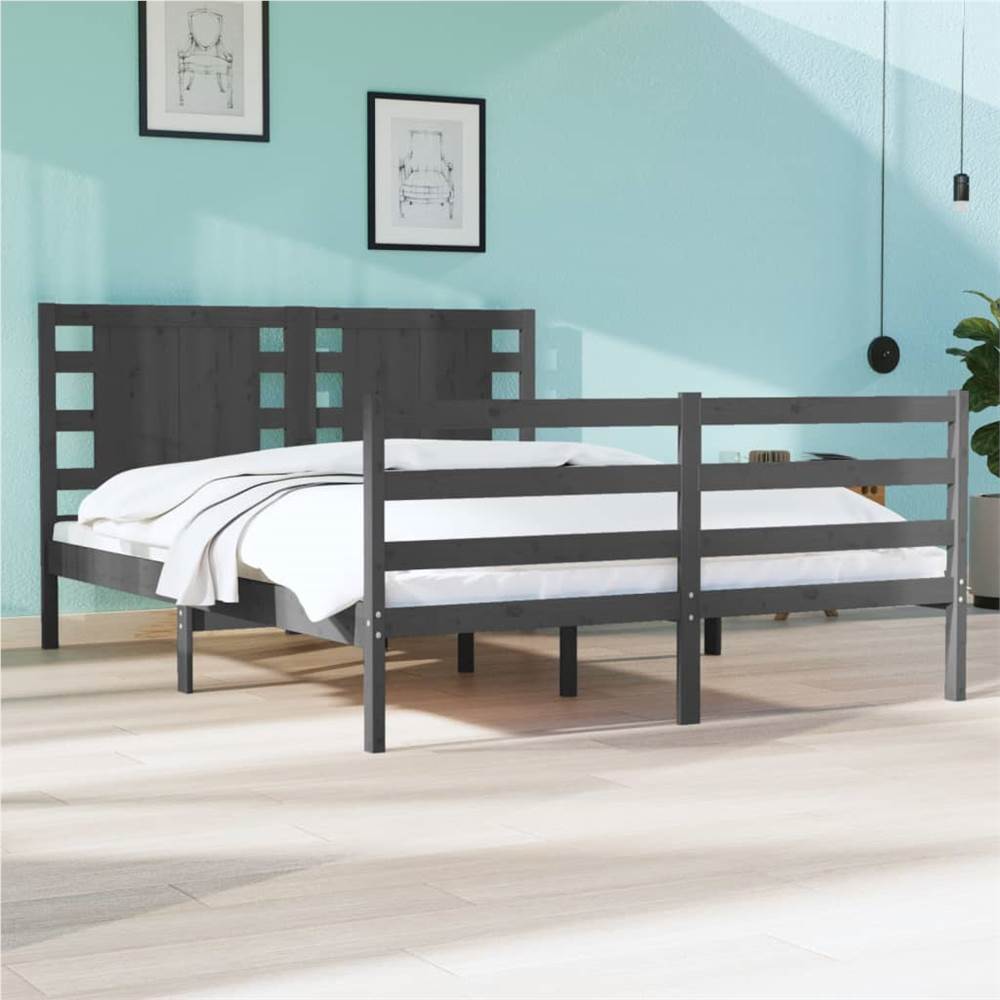 

Bed Frame Grey Solid Wood Pine 120x190 cm 4FT Small Double