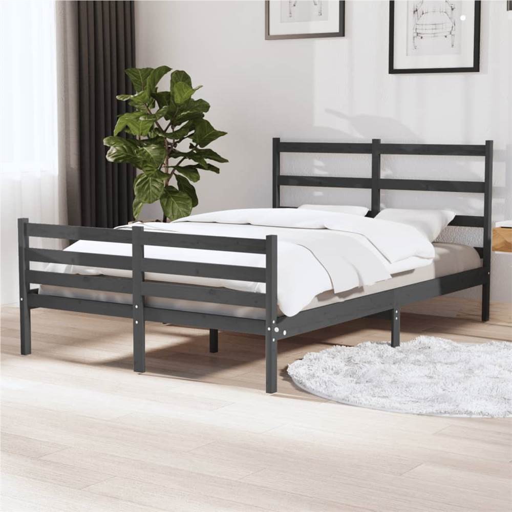 

Bed Frame Grey Solid Wood Pine 120x190 cm 4FT Small Double