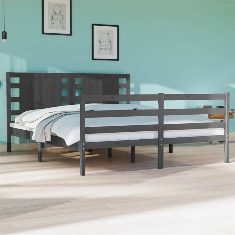 

Bed Frame Grey Solid Wood Pine 135x190 cm 4FT6 Double