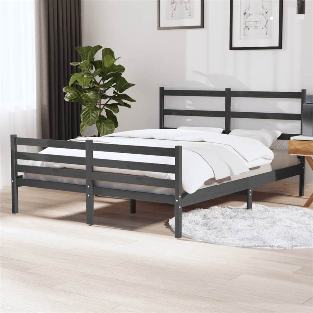 

Bed Frame Grey Solid Wood Pine 135x190 cm 4FT6 Double
