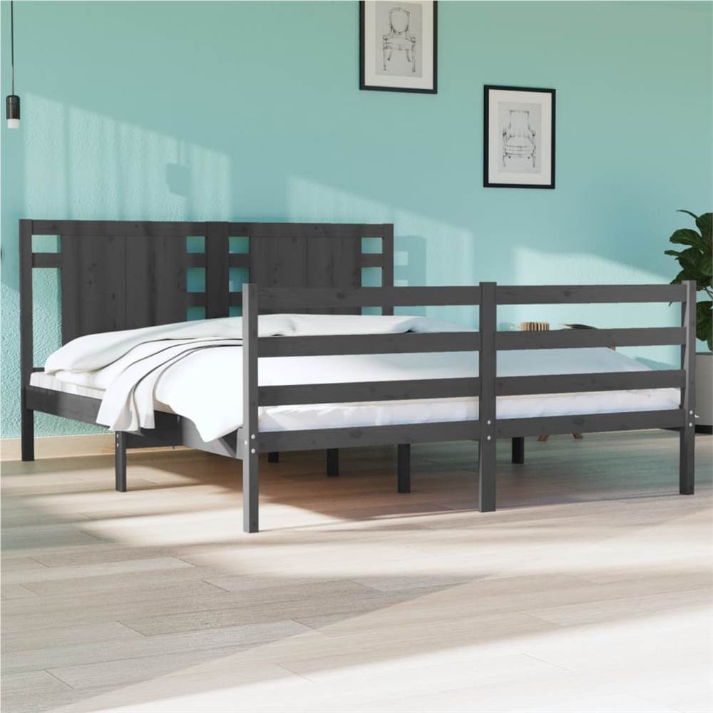 

Bed Frame Grey Solid Wood Pine 140x190 cm