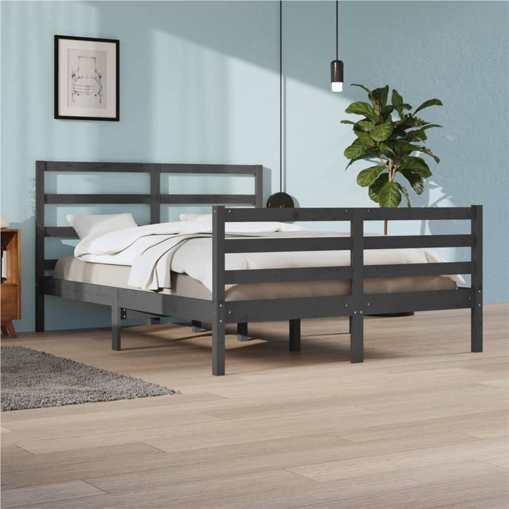 

Bed Frame Grey Solid Wood Pine 140x200 cm