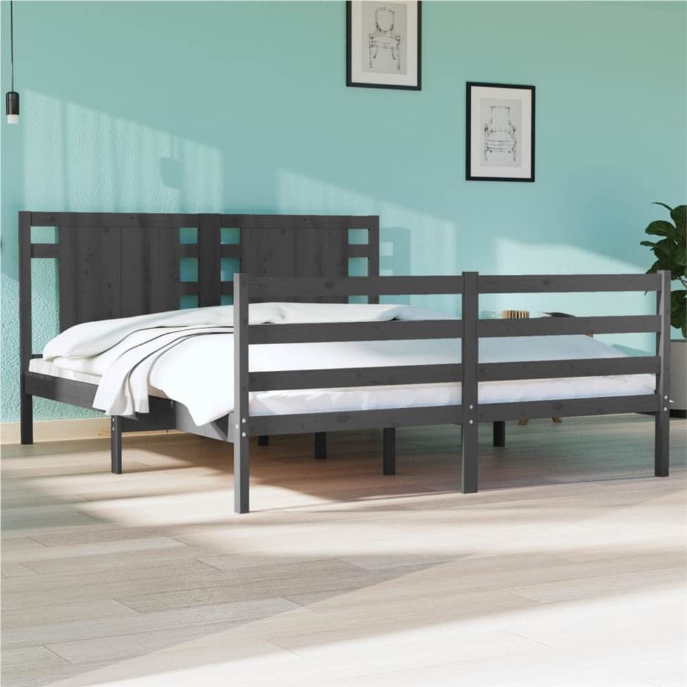 

Bed Frame Grey Solid Wood Pine 150x200 cm 5FT King Size