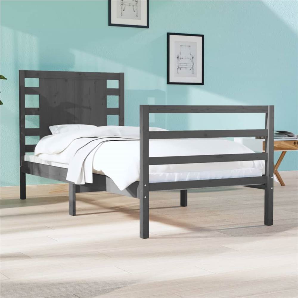 

Bed Frame Grey Solid Wood Pine 75x190 cm 2FT6 Small Single