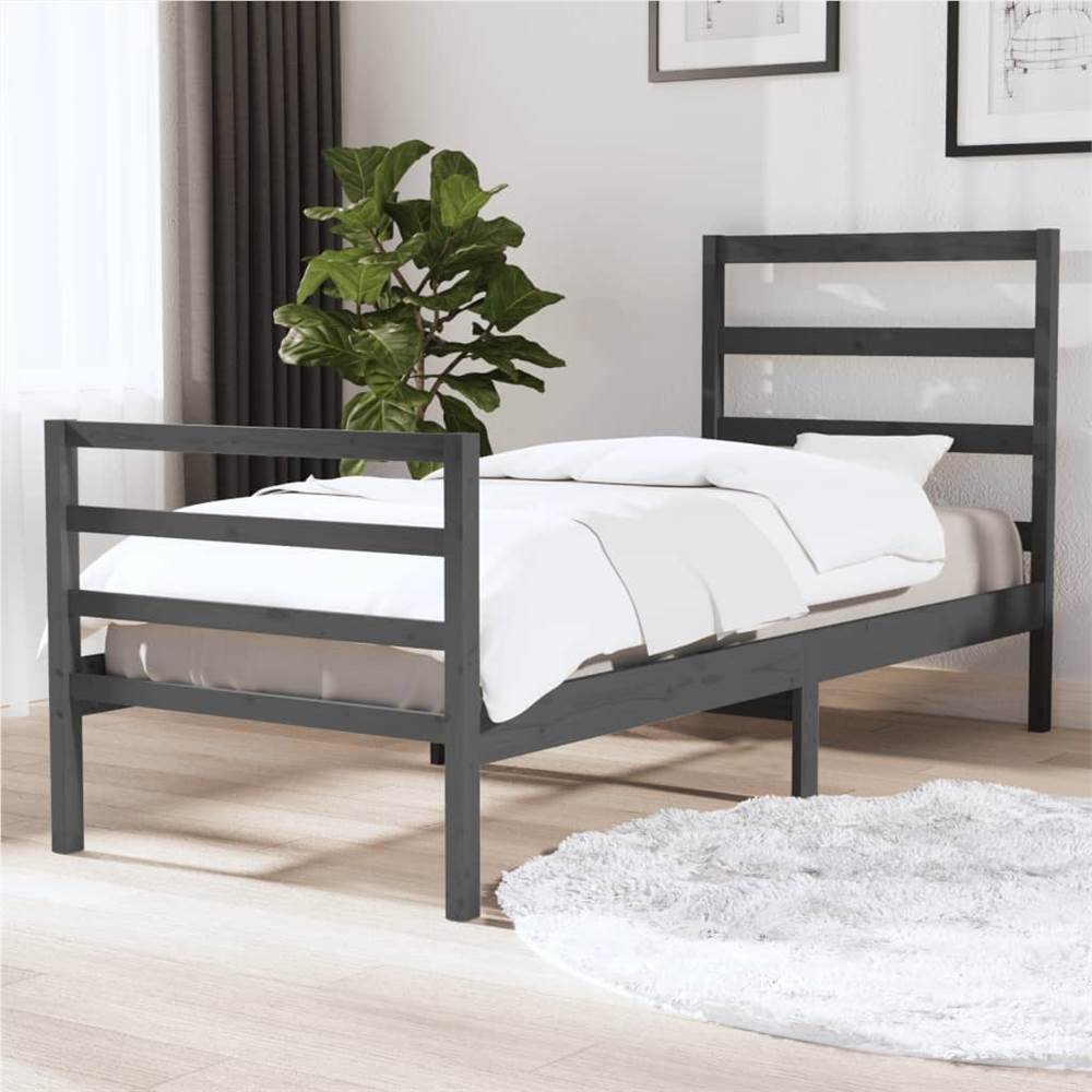 

Bed Frame Grey Solid Wood Pine 75x190 cm 2FT6 Small Single