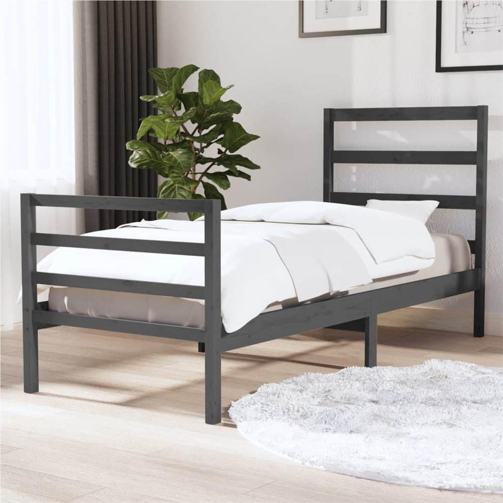 

Bed Frame Grey Solid Wood Pine 90x190 cm 3FT Single