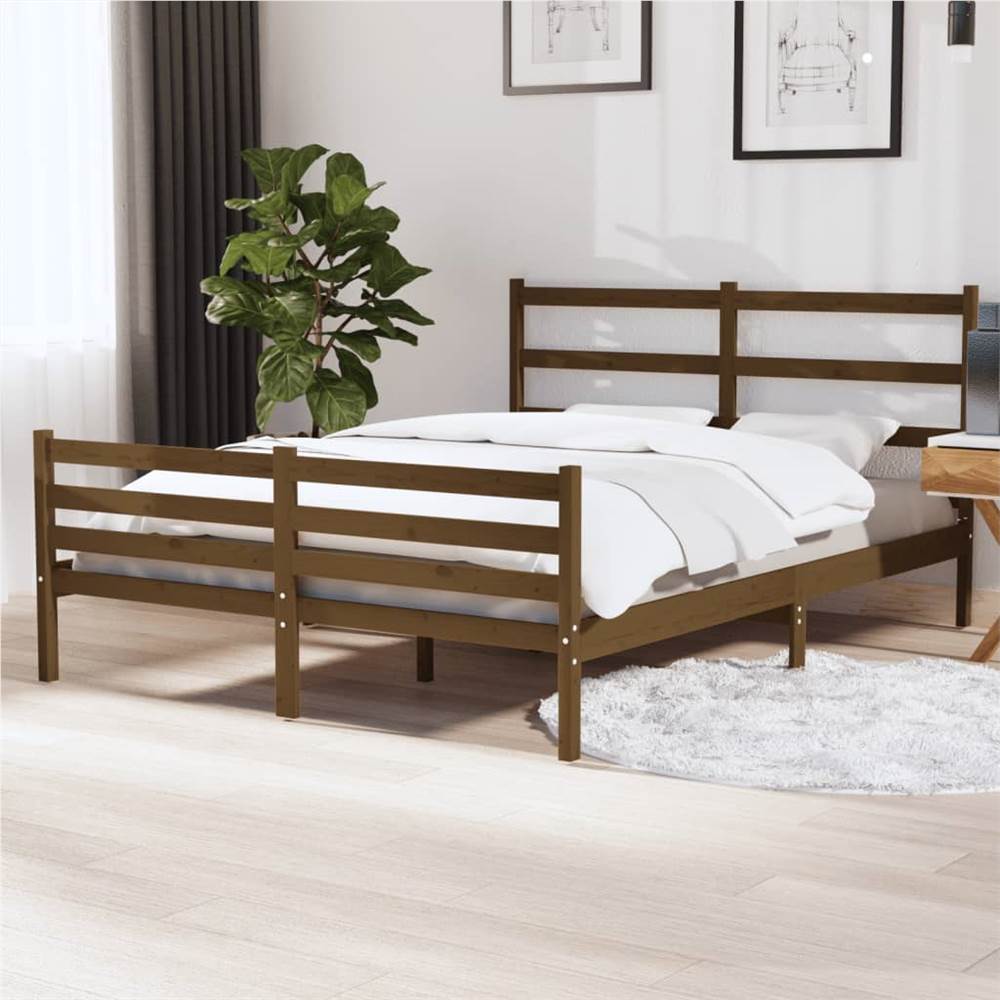 

Bed Frame Honey Brown Solid Wood Pine 150x200 cm 5FT King Size